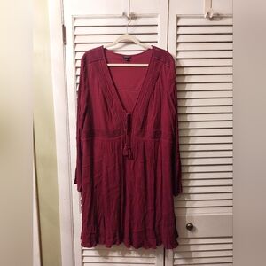 Burgundy Peasant Dress
